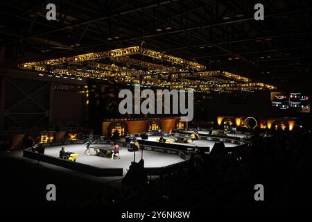 Peking, China. September 2024. Das Foto vom 26. September 2024 zeigt das Spiel der ersten Qualifikationsrunde des World Table Tennis (WTT) China Smash 2024 in Peking, China. Quelle: Xiao Yijiu/Xinhua/Alamy Live News Stockfoto