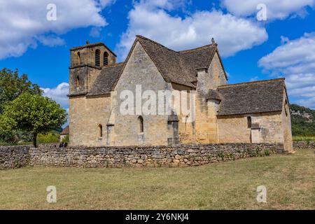 Kirche Vezac bei Beynac, entlang des Flusses Dordogne in der Region Perdigord, Nouvelle Aquitaine, Frankreich Stockfoto