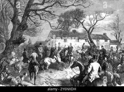 Der Prinz von Wales beim Treffen der Burton Hounds, Green man, Lincoln Heath. 12. März 1870 Stockfoto