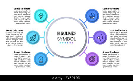 Infografik-Vorlage mit Symbolen und 6 Optionen oder Schritten. Kreis. Kann für Workflow-Layout, Diagramm, Banner, webdesign verwendet werden. Vektorgrafik Stock Vektor