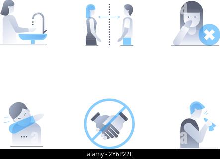 Infiziert mit dem Virus und ihr Verhalten - flache Design Stil Symbole gesetzt Stock Vektor