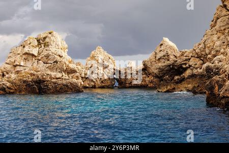 Illes Malgrats, Malgrats-Inseln. Unbewohnte Inseln im Mittelmeer bei Santa Ponsa, Mallorca, Spanien. Naturschutzgebiet und Meeresschutzgebiet. Stockfoto