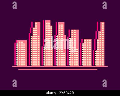 Stadtbild im Vintage-Stil. Wolkenkratzer im linearen Stil. Retro-Banner City Silhouette für Druck, Poster und Werbematerial. Design für Banner Stock Vektor