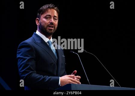 Rom, Italien. September 2024. Roberto Capobianco, presidente di Conflavoro, spricht während der Nationalversammlung von Conflavoro 2024 im Eliseo Theater in Rom. Quelle: SOPA Images Limited/Alamy Live News Stockfoto