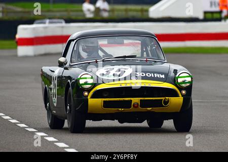 Tristan Bradfield, Sunbeam Alpine, Fordwater Trophy, ein fünfundzwanzig-minütiges Einzelfahrer-Rennen für serienbasierte GT- und Sportwagen, das an der Veranstaltung teilnahm Stockfoto