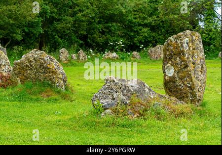 The King's Men, ein Steinkreis, der im späten Neolithikum oder frühen Bronzezeit errichtet wurde und Teil der Rollright Stones in Oxfordshire, Großbritannien, ist Stockfoto