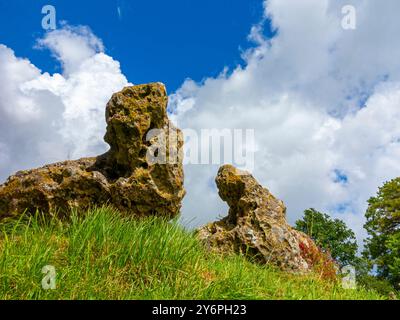 The King's Men, ein Steinkreis, der im späten Neolithikum oder frühen Bronzezeit errichtet wurde und Teil der Rollright Stones in Oxfordshire, Großbritannien, ist Stockfoto