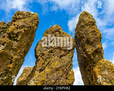 Die Whispering Knights Dolmen, die im späten Neolithikum oder frühen Bronzezeit errichtet wurden, sind Teil der Rollright Stones in Oxfordshire England Stockfoto