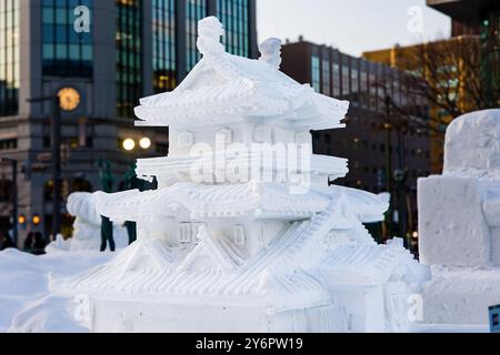 Schneeskulpturen und Eiskunst beim Sapporo Snow Festival auf der japanischen Insel Hokkaido Stockfoto