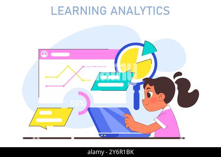 Moderne Bildungsmethodik. Das Online-Bildungssystem bietet Schülern eine Lernanalyse. Kinderwissen und Entwicklungsanalyse. Illustration des flachen Vektors Stock Vektor