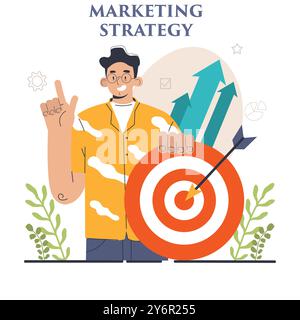 Entwicklung von Marketingstrategien. Marketingkampagne, Einleitung kommerzieller Projekte und Werbung. Spezialist für Marketingstrategien für die Geschäftsentwicklung. Illustration des flachen Vektors Stock Vektor