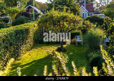 Die Kleingartensiedlung Rothoffska Koloni in der ehemaligen Zidadelle von Landskrona. Fröjdenborg, Landskrona kommun, Skåne, Schweden Stockfoto
