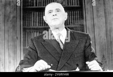 REDE DES FRANZÖSISCHEN PRÄSIDENTEN CHARLES DE GAULLE ZUR ALGERIENKRISE / 5. FEBRUAR 1962 Stockfoto