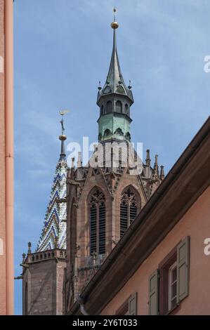 Turm des im 15. Und 16. Jahrhundert hinzugefügten Villinger Münsters unserer Lieben Frau, Villingen-Schwenningen, Baden-Württemberg, Deutschland, Europa Stockfoto