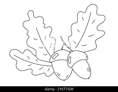 Ausmalseiten Illustration eines Eichelpaares mit Blättern auf Einem zweiteiligen Wesen Stock Vektor