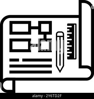 Plan, Bauplan, Maßstab, Bleistift, Lineal, Planungssymbol Stock Vektor