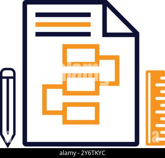 Plan, Bauplan, Maßstab, Bleistift, Lineal, Planungssymbol Stock Vektor
