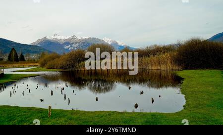 Archäologischer Naturpark Fiavé. Herbstlandschaft. Provinz Trient. Trentino Südtirol, Italien Stockfoto