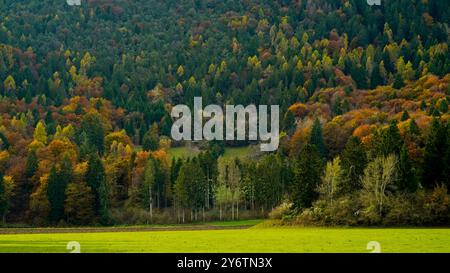 Archäologischer Naturpark Fiavé. Herbstlandschaft. Provinz Trient. Trentino Südtirol, Italien Stockfoto