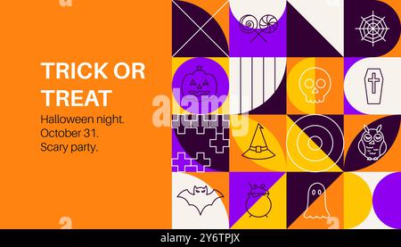 Geometrische Bannerlinie „Trick or Treat“ (Trick or Treat) Stock Vektor