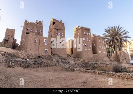 Traditionelle lehmhäuser in Dhahran al Janub, Saudi-Arabien Stockfoto