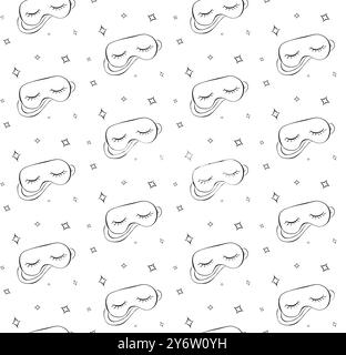 Schlafmaske mit nahtlosem Muster geschlossener Augen, handgezeichneter Hintergrund-Textur für Kinderzimmer. Vektor-Illustration, Vintage Retro minimaler Stil. Stock Vektor