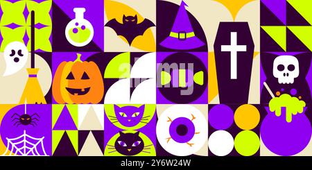 Geometrisches Flaches Halloween-Banner Stock Vektor