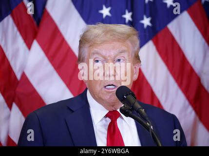 New York, Usa. September 2024. Der republikanische Präsidentschaftskandidat und ehemalige Präsident Donald Trump spricht auf einer Pressekonferenz im Trump Tower in New York City am Donnerstag, den 26. September 2024. Foto: John Angelillo/UPI Credit: UPI/Alamy Live News Stockfoto