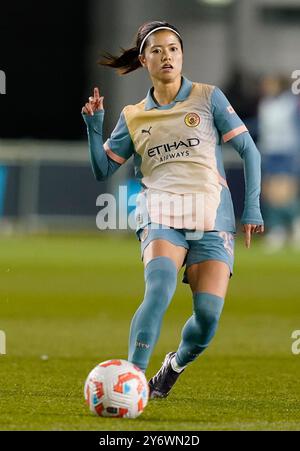 Manchester, Großbritannien. September 2024. Yui Hasegawa aus Manchester City während des Spiels der UEFA Women's Champions League im Academy Stadium in Manchester. Der Bildnachweis sollte lauten: Andrew Yates/Sportimage Credit: Sportimage Ltd/Alamy Live News Stockfoto