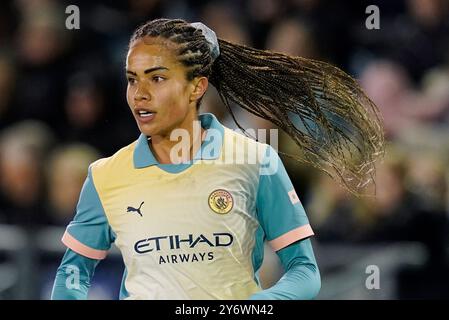 Manchester, Großbritannien. September 2024. Mary Fowler aus Manchester City während des Spiels der UEFA Women's Champions League im Academy Stadium in Manchester. Der Bildnachweis sollte lauten: Andrew Yates/Sportimage Credit: Sportimage Ltd/Alamy Live News Stockfoto