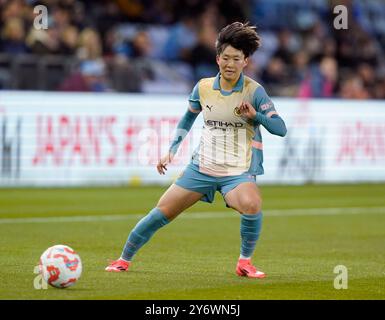 Manchester, Großbritannien. September 2024. Aoba Fujino aus Manchester City während des Spiels der UEFA Women's Champions League im Academy Stadium in Manchester. Der Bildnachweis sollte lauten: Andrew Yates/Sportimage Credit: Sportimage Ltd/Alamy Live News Stockfoto