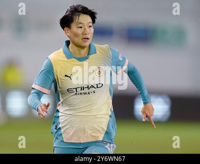 Manchester, Großbritannien. September 2024. Aoba Fujino aus Manchester City während des Spiels der UEFA Women's Champions League im Academy Stadium in Manchester. Der Bildnachweis sollte lauten: Andrew Yates/Sportimage Credit: Sportimage Ltd/Alamy Live News Stockfoto