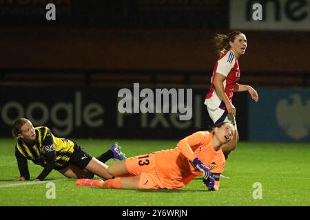 Borehamwood, Großbritannien. September 2024. Mariona Caldentey von Arsenal Women feiert ihr Tor beim zweiten Spiel der UEFA Women's Champions League zwischen Arsenal Women und BK Hacken Women am 26. September 2024 im Meadow Park, Borehamwood, England. Foto von Joshua Smith. Nur redaktionelle Verwendung, Lizenz für kommerzielle Nutzung erforderlich. Keine Verwendung bei Wetten, Spielen oder Publikationen eines einzelnen Clubs/einer Liga/eines Spielers. Quelle: UK Sports Pics Ltd/Alamy Live News Stockfoto