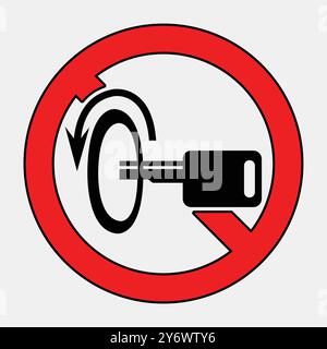 Eine klare Abbildung eines verbotenen Schlüsseldrehungszeichens mit einem roten Kreis und einem Schlüsselsymbol. Dieses Symbol zeigt die Meldung der Einschränkung in an Stock Vektor