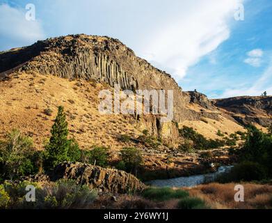 Der Tieton River Canyon ist auf beiden Seiten des Highway 12 mit Andesit- und Basaltsäulen gesäumt, die sich über 20 km erstrecken. Zentrum Von Washington. USA Stockfoto