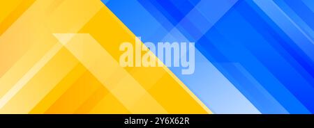 Fußzeilendesign für Sportwettkämpfe. Breites, helles, sportliches und Banner-Konzept für Präsentation, Fußzeile, Kopfzeile, Poster, Flyer. Abstrakter blauer und gelber diagonaler Hintergrund der Verlaufslinie. Vektorhintergrund Stock Vektor