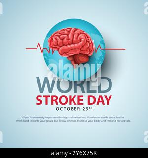 Weltschlagtag mit rotem Hirn und Weltzeichen. Abstraktes Vektor-Illustrationsdesign Stock Vektor