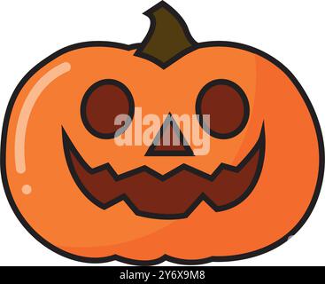 Kürbiskopf. Süßes und gruseliges Halloween Kürbismonster. Comic-Charakter in flacher Kollektion. Stock Vektor