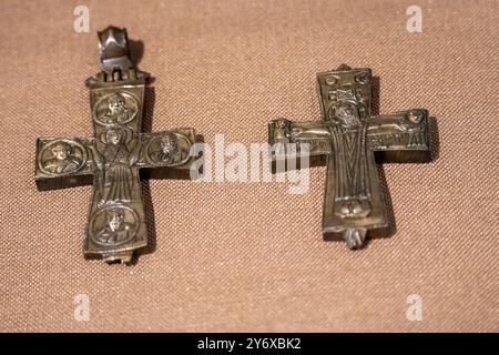 Byzantinisches Staudenkmal, 6.-11. Jahrhundert, Kloster Sant Pere de Roda, hohe Emporda, Girona Kunstmuseum, Girona, Katalonien, Spanien. Stockfoto