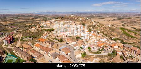 Ausejo Dorf aus der Vogelperspektive, La Rioja, Spanien, Europa. Stockfoto