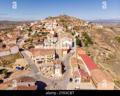 Ausejo Dorf aus der Vogelperspektive, La Rioja, Spanien, Europa. Stockfoto