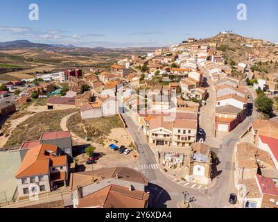 Ausejo Dorf aus der Vogelperspektive, La Rioja, Spanien, Europa. Stockfoto
