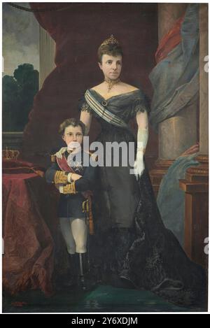 José Martínez Bueno y Vilches / Maria Christina von Österreich und ihr Sohn Alfonso XIII. 1896. Öl auf Leinwand. Museum: Museo del Prado, Madrid, España. Stockfoto