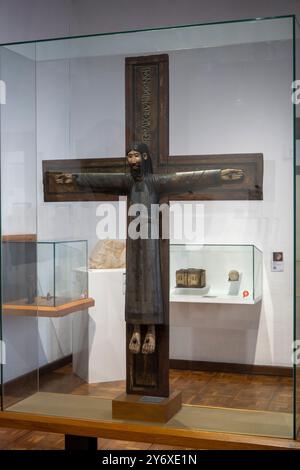 Christus in Majestät, 12. Jahrhundert, Kirche Sant Joan de les Fonts, Garrotxa, Girona Kunstmuseum, Girona, Katalonien, Spanien. Stockfoto