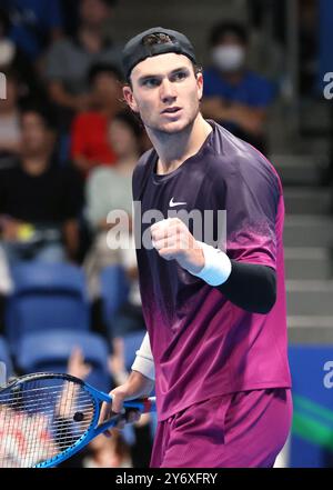 Tokio, Japan. September 2024. Der Brite Jack Draper hat am Freitag, den 27. September 2024, den polnischen Hubert Hurkacz beim zweiten Spiel der Japan Open Tennis Championships im Ariake Kolosseum in Tokio besiegt. (Foto: Yoshio Tsunoda/AFLO)/Alamy Live News Stockfoto