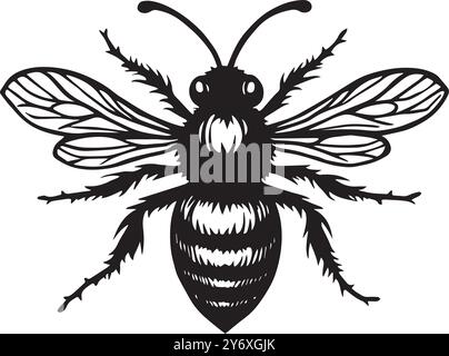 Silhouette BEE Professional Schwarz-weiß-Logo, geeignet für eine Vielzahl von Branchen. Minimalistische Ästhetik, isoliert auf weißem Hintergrund. Stock Vektor