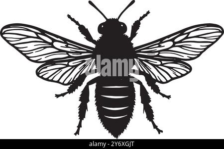 Silhouette BEE Professional Schwarz-weiß-Logo, geeignet für eine Vielzahl von Branchen. Minimalistische Ästhetik, isoliert auf weißem Hintergrund. Stock Vektor