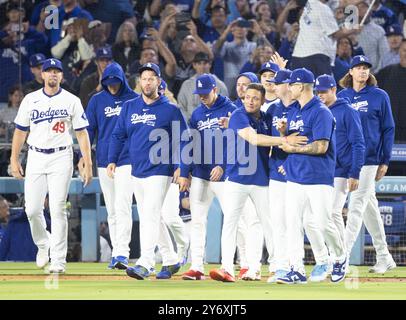 Los Angeles, Kalifornien, USA. September 2024. DIE LOS ANGELES DODGERS feierten ihren Sieg gegen die San Diego Padres im Dodgers Stadium in Los Angeles, Kalifornien am Donnerstag, den 26. September 2024.Armando Arorizo (Credit Image: © Armando Arorizo/Prensa Internacional via ZUMA Press Wire) NUR ZUR REDAKTIONELLEN VERWENDUNG! Nicht für kommerzielle ZWECKE! Stockfoto