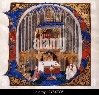 Kopie einer Initiale (D) aus der Benediktionalität des Herzogs von Bedford, Ostension der Reliquien der Sainte-Chapelle in Paris, 1837 (Original gemalt Stockfoto
