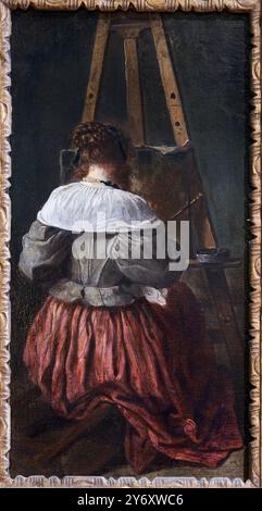 Femme au chevalet, Huile sur toile, 2e moitié du XVII siècle?, Hollande?, CE tableau a été un Moment attribué à Jan Miense Molenaer (Vers 1610-1668) Stockfoto